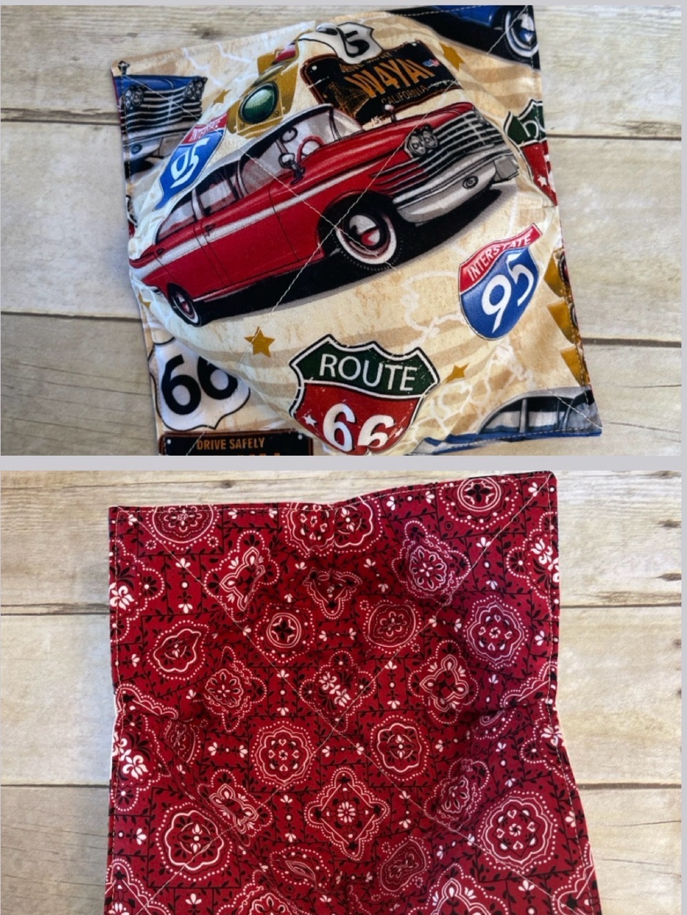 Microwave / Ice Cream Bowl Cozy Reversible Old Car/Bandana